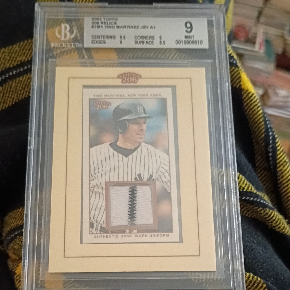 Tino Martinez 2002 Topps 206 Beckett Graded 9 Game-Worn Jersey Baseball Card